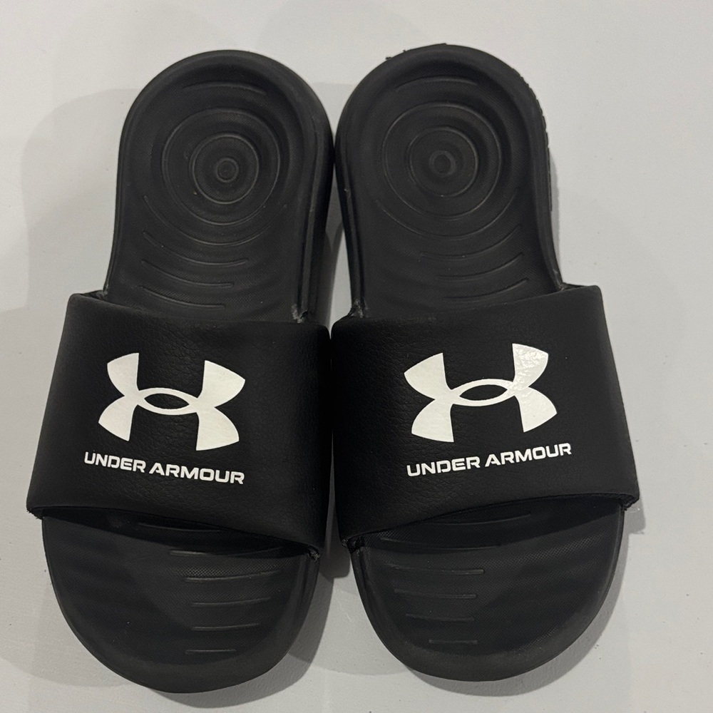 Under Armour Kids Black Slides with White Logo